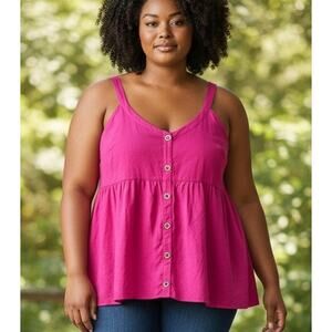 Terra & Sky Peasant Blouse Top Fuschia Boho Hippie Y2K Retro 3X Linen Blend